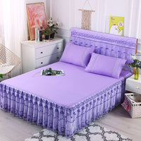 HKM-535443 Lace Bedspread and Bed Skirt Set - Simple Design for Home Décor, Fits 180cm x 230cm