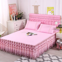 HKM-535443 Lace Bedspread and Bed Skirt Set - Simple Design for Home Décor, Fits 180cm x 230cm