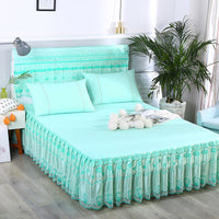 HKM-535443 Lace Bedspread and Bed Skirt Set - Simple Design for Home Décor, Fits 180cm x 230cm