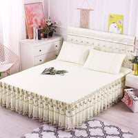HKM-535443 Lace Bedspread and Bed Skirt Set - Simple Design for Home Décor, Fits 180cm x 230cm