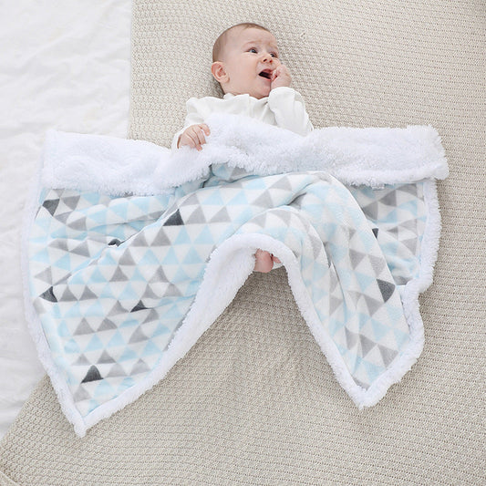 HKM-535443 Newborn Double Layer Coral Fleece Blanket - Striped Design for Autumn and Winter, 76 x 102 CM