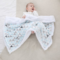 HKM-535443 Newborn Double Layer Coral Fleece Blanket - Striped Design for Autumn and Winter, 76 x 102 CM