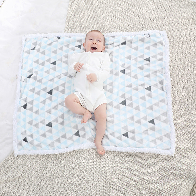 HKM-535443 Newborn Double Layer Coral Fleece Blanket - Striped Design for Autumn and Winter, 76 x 102 CM