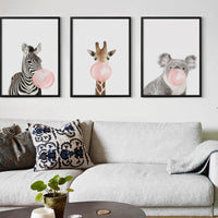 HKM-535443 Nordic Style Koala and Zebra Canvas Wall Art for Home Décor - Rectangular Modern Decorative Painting