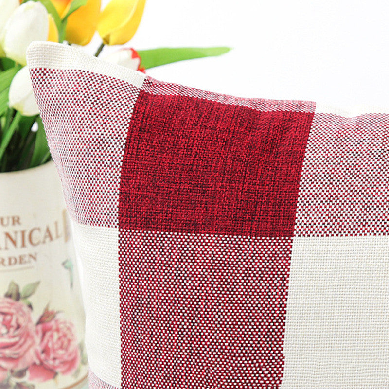 HKM-535507 Lattice Square Linen Pillowcase for Living Room Sofa - Choice of 5 Colors
