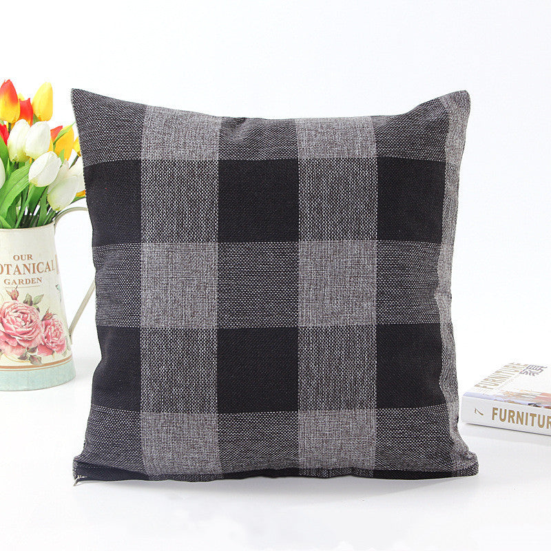 HKM-535507 Lattice Square Linen Pillowcase for Living Room Sofa - Choice of 5 Colors