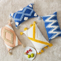 HKM-535827 Geometric Cotton Canvas Pillow Cushion Cover with Tassels, 45x45cm and 30x50cm Sizes