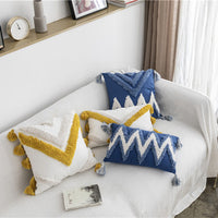 HKM-535827 Geometric Cotton Canvas Pillow Cushion Cover with Tassels, 45x45cm and 30x50cm Sizes
