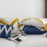 HKM-535827 Geometric Cotton Canvas Pillow Cushion Cover with Tassels, 45x45cm and 30x50cm Sizes