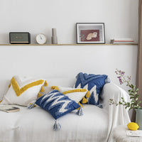 HKM-535827 Geometric Cotton Canvas Pillow Cushion Cover with Tassels, 45x45cm and 30x50cm Sizes