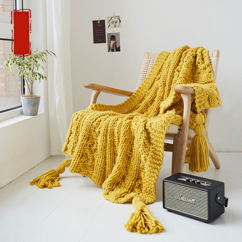 HKM-536275 Cozy Knitted Thread Blanket - Soft Acrylic Sofa Cover for Winter, 130x160 cm