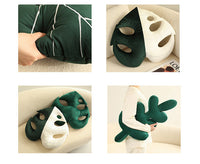 HKM-536275 Philodendron and Monstera Plant Pillow - Embroidered Plush Cushion 52x48cm & 52x44cm