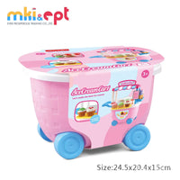 HKM-536275 Pink Ice Cream Cart Kitchen Set Toy with Shopping Trolley and Baskets for Kids Ages 2-7