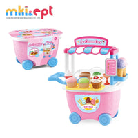 HKM-536275 Pink Ice Cream Cart Kitchen Set Toy with Shopping Trolley and Baskets for Kids Ages 2-7