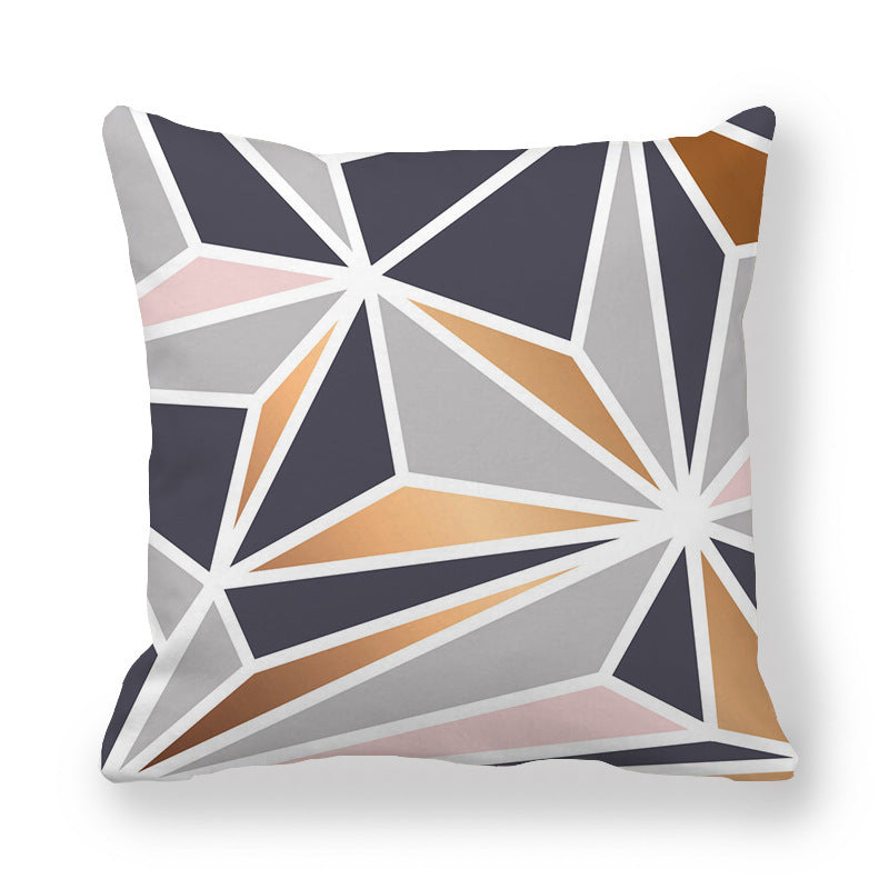 HKM-536403 Geometric Pattern Printed Peach Skin Fabric Pillow Cover 45x45cm