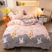 HKM-536403 Velvet Four-Piece Bedding Set with Quilt Cover, Sheet, and Pillowcases for 1.5-2.0m Beds