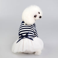 HKM-536467 Elegant Cotton Princess Dress for Female Dogs in Brown and Navy Blue - Available in XS to XL