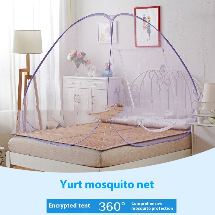 HKM-536595 Mongolian Style Polyester Fiber Mosquito Net for Bedrooms - Installation-Free, Solid Color