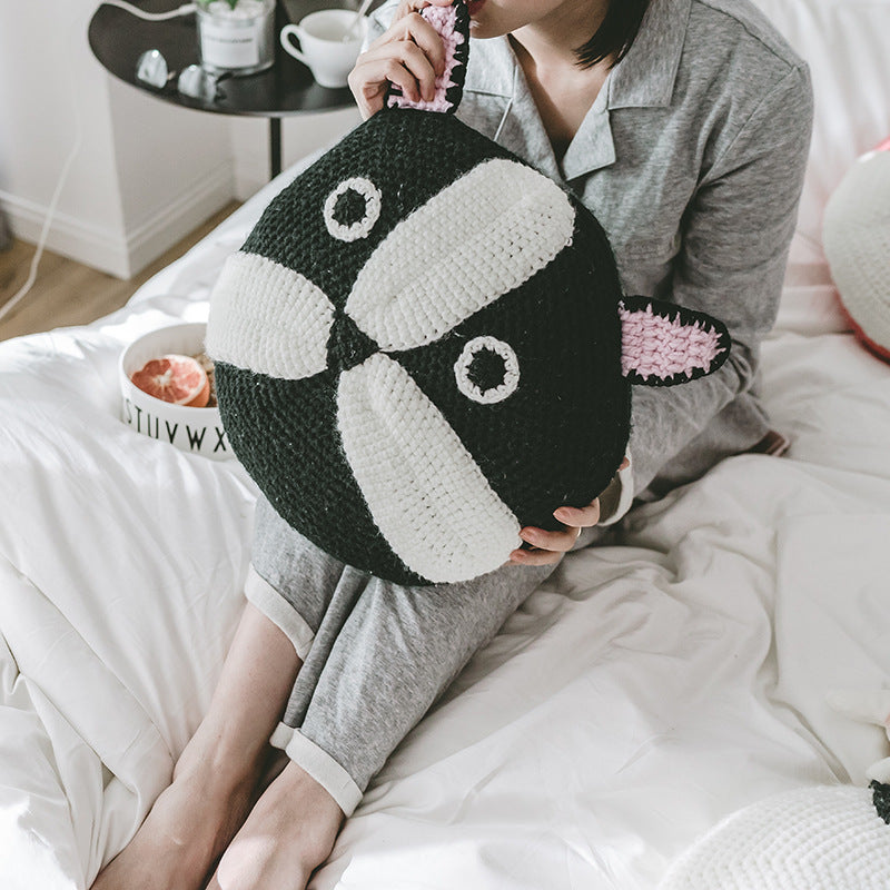 HKM-536723 Round Baby Fleece Braided Pillow Cushion, 35cm Diameter, Soft and Washable