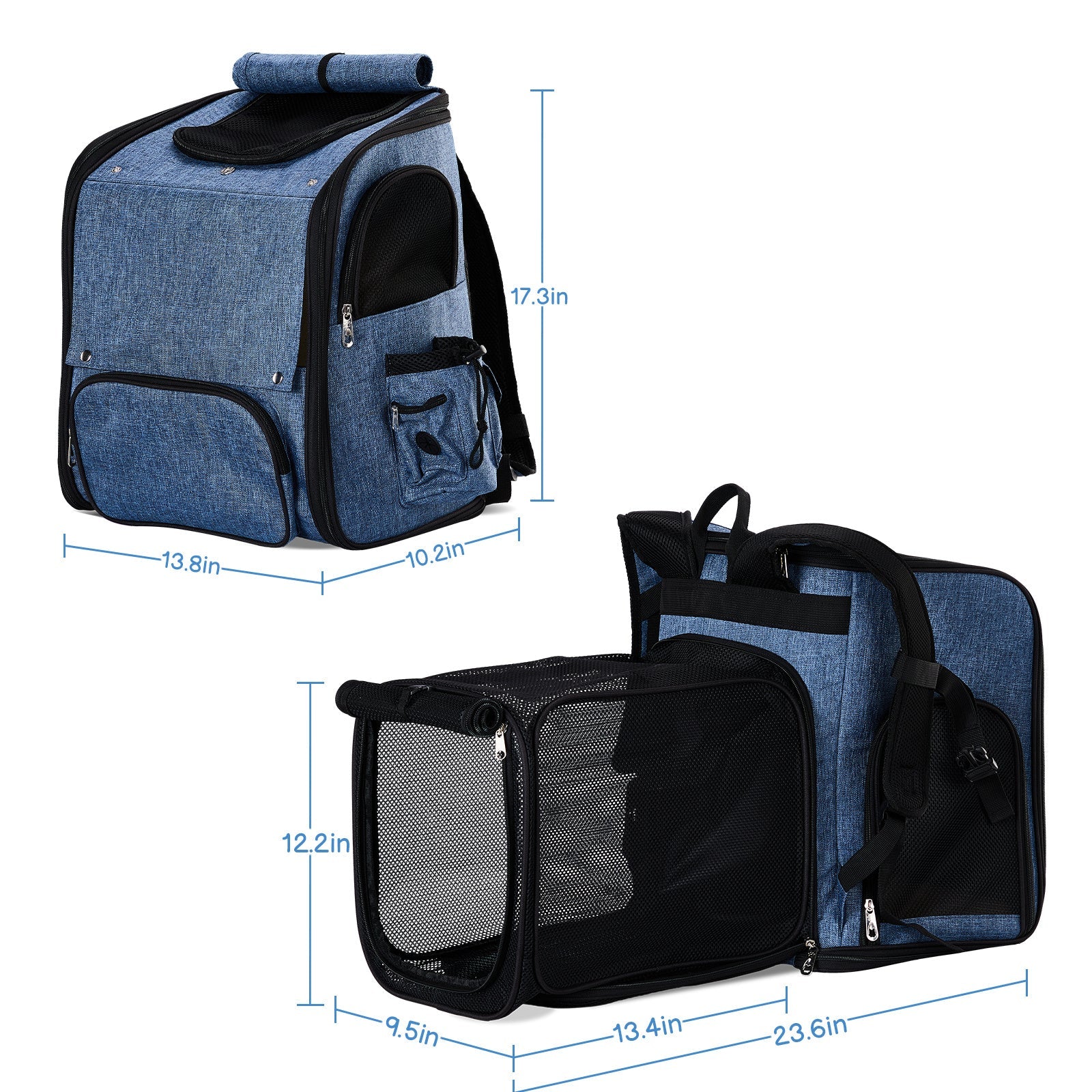 HKM-536787 Expandable Pet Carrier Backpack for Small Dogs and Cats, Breathable Travel Design, Supports Up to 26 lbs