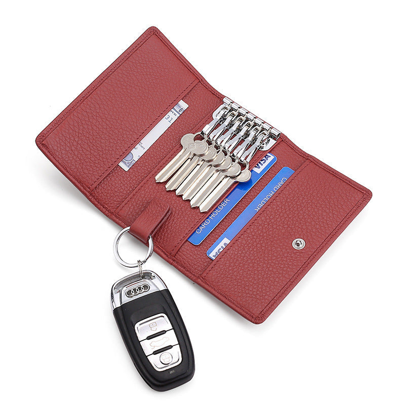 HKM-536851 Multi-Color Cowhide Leather Key Case and Coin Purse with Zipper Closure - Soft Genuine Leather Design