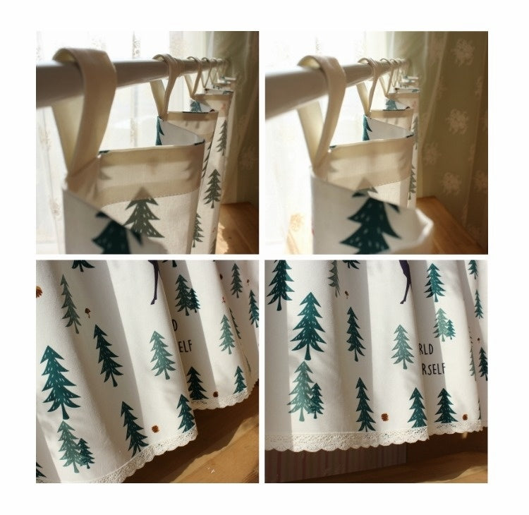 HKM-537299 Linen Cotton Christmas Elk Short Curtains for Decorative Use with Telescopic Rods