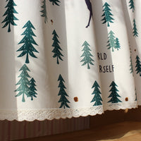 HKM-537299 Linen Cotton Christmas Elk Short Curtains for Decorative Use with Telescopic Rods