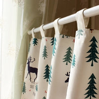 HKM-537299 Linen Cotton Christmas Elk Short Curtains for Decorative Use with Telescopic Rods