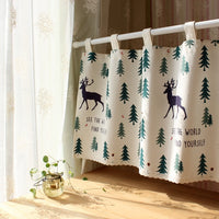 HKM-537299 Linen Cotton Christmas Elk Short Curtains for Decorative Use with Telescopic Rods