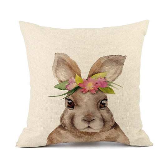 HKM-537427 Easter Bunny Rabbit Cotton and Linen Decorative Cushion Cover – 45x45cm