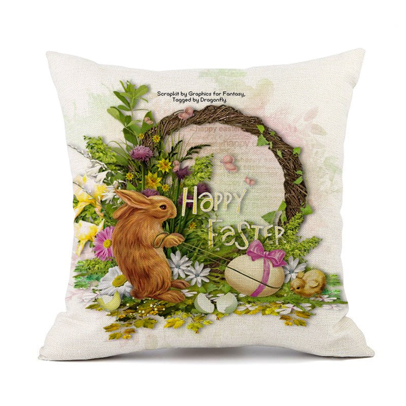 HKM-537427 Easter Bunny Rabbit Cotton and Linen Decorative Cushion Cover – 45x45cm
