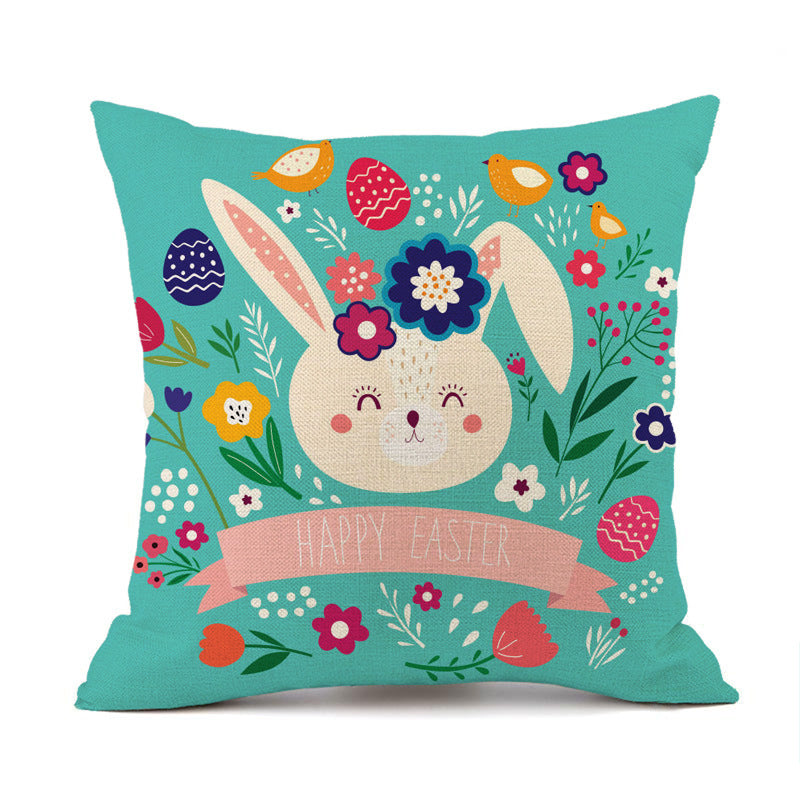 HKM-537427 Easter Bunny Rabbit Cotton and Linen Decorative Cushion Cover – 45x45cm