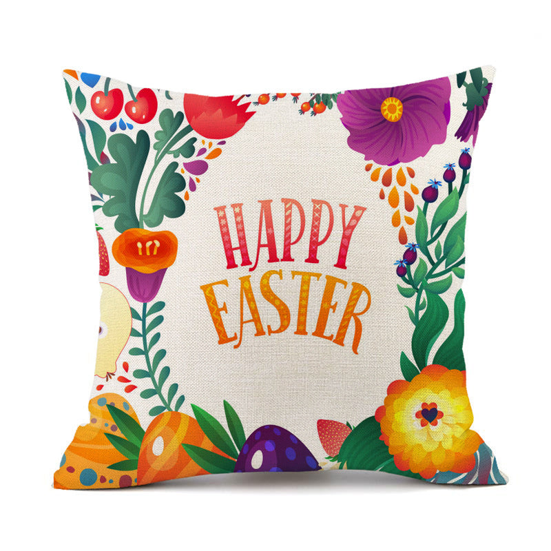HKM-537427 Easter Bunny Rabbit Cotton and Linen Decorative Cushion Cover – 45x45cm
