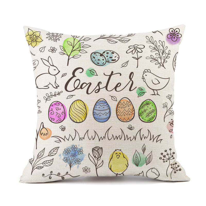 HKM-537427 Easter Bunny Rabbit Cotton and Linen Decorative Cushion Cover – 45x45cm