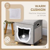 HKM-537555 Cozy Cat House Cave with Removable Cushion, Scratching Pad & Toy Ball for Indoor Kittens - Grey