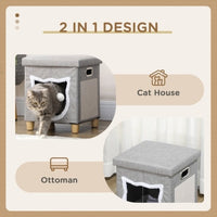 HKM-537555 Cozy Cat House Cave with Removable Cushion, Scratching Pad & Toy Ball for Indoor Kittens - Grey