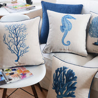 HKM-537555 Ocean Series Cotton and Linen Pillow Cover - 45x45cm
