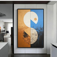 HKM-537683 Handmade Abstract Oil Painting on Canvas - Beige and Blue Tones for Modern Home Decor