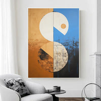 HKM-537683 Handmade Abstract Oil Painting on Canvas - Beige and Blue Tones for Modern Home Decor