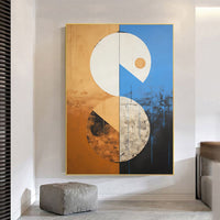 HKM-537683 Handmade Abstract Oil Painting on Canvas - Beige and Blue Tones for Modern Home Decor
