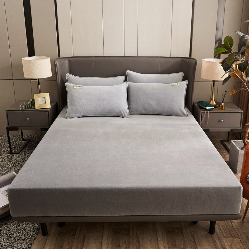 HKM-537747 Soft Crystal Velvet Fitted Bed Cover with Rhinestone Accents - Multiple Sizes Available