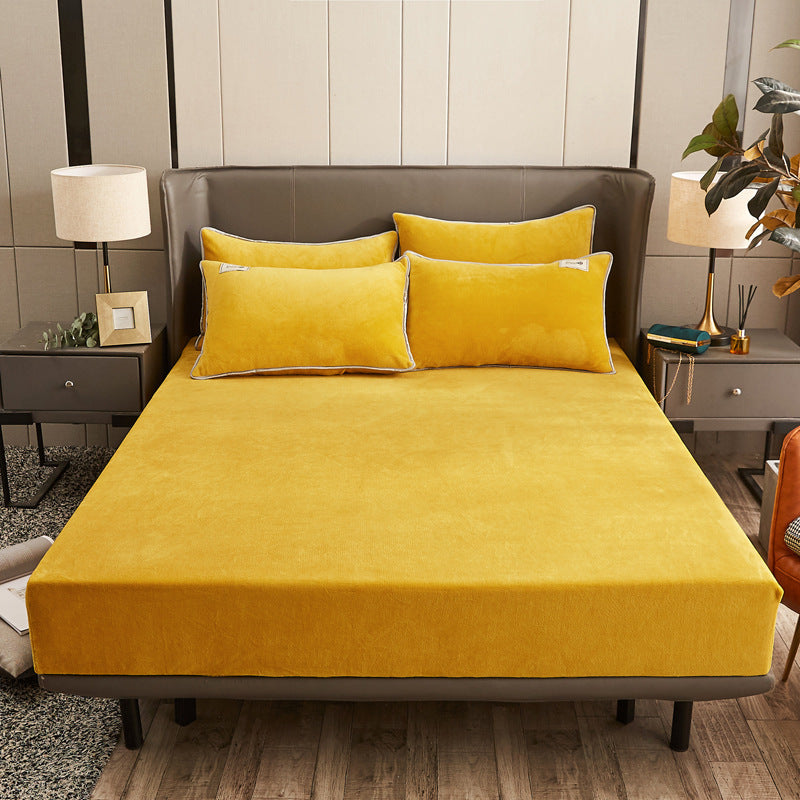 HKM-537747 Soft Crystal Velvet Fitted Bed Cover with Rhinestone Accents - Multiple Sizes Available