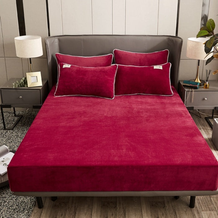 HKM-537747 Soft Crystal Velvet Fitted Bed Cover with Rhinestone Accents - Multiple Sizes Available