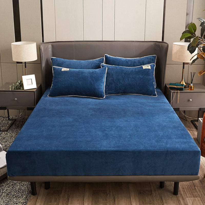 HKM-537747 Soft Crystal Velvet Fitted Bed Cover with Rhinestone Accents - Multiple Sizes Available