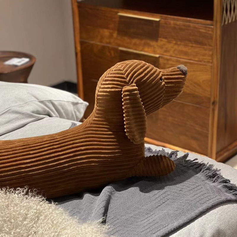 HKM-537875 Cute Brown Short-Legged Dachshund Decorative Pillow - Soft Plush Cushion with Cotton Filling