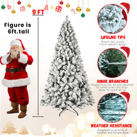 HKM-537875 Pre-Lit Flocked Artificial Christmas Tree in 5ft, 6ft, 8ft, and 9ft Sizes with Premium PVC Branches and Built-in Lights