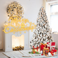 HKM-537875 Pre-Lit Flocked Artificial Christmas Tree in 5ft, 6ft, 8ft, and 9ft Sizes with Premium PVC Branches and Built-in Lights