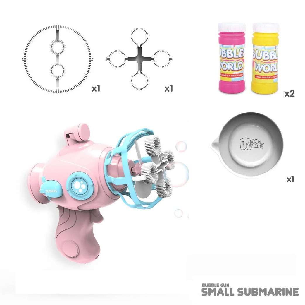 HKM-538003 Cartoon Submarine Bubble Blower Toy for Kids - Fun Water Play with Multi-Hole Bubbles