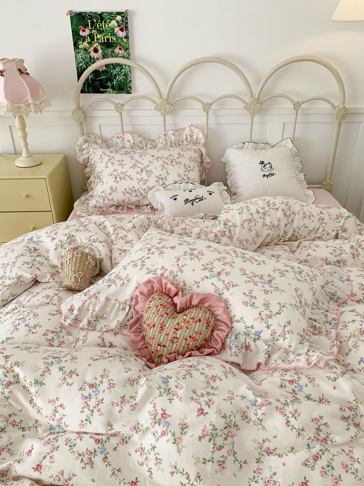 HKM-538067 Fresh Floral Pure Cotton Double-Layer Quilted Bedding Set - 4-Piece Collection