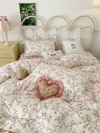 HKM-538067 Fresh Floral Pure Cotton Double-Layer Quilted Bedding Set - 4-Piece Collection